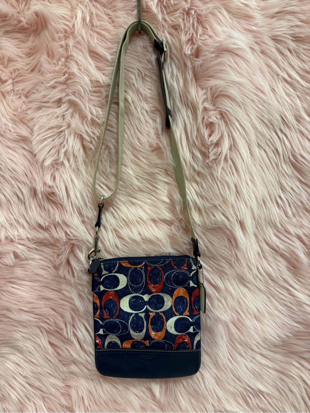 Coach Crossbody Shoulder Bag in Navy, Orange & Cream